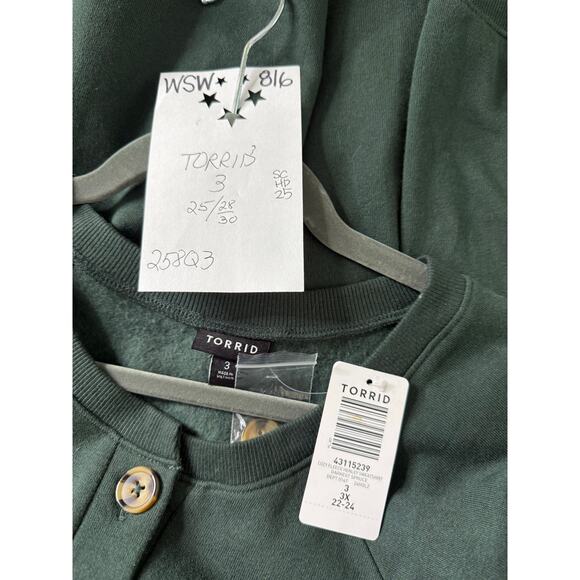 New Torrid Cozy Fleece Henley Sweatshirt Size 3X Darkest Spruce Green - Picture 3 of 6